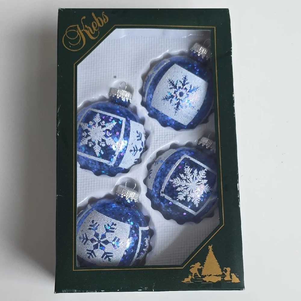 Blue Glitter Snowflake Ornaments - Krebs
